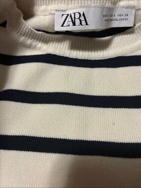 ZARA Cream and Navy Striped Sweater Top